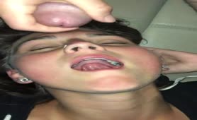 Face fucked and jizzed over by friend