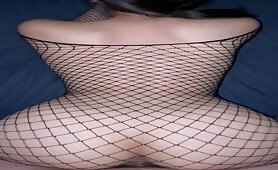 Asian babe in fishnets fucked