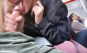 Cheeky blonde cock sucking in the airplane 