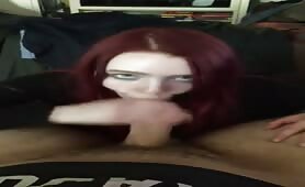 Sexy redhead babe sucking cock in hot POV show