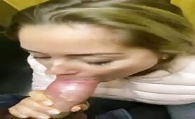 Hot blonde girlfriend sucking huge cock in the elevator 