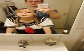 Little busty sailor girlfriend fucked in the bathroom 