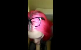 Pink haired slut sucks and fucks in bathroom