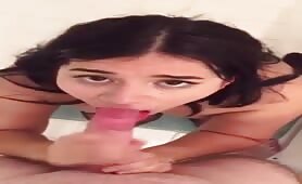 Cheeky Latina teen sucking hard cock in POV 